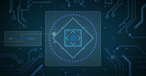 Image of scope scanning over network of connections with white spots Illustrazione stock