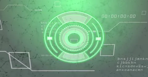 Image of scope scanning over networks of connections with icons on white 스톡 일러스트