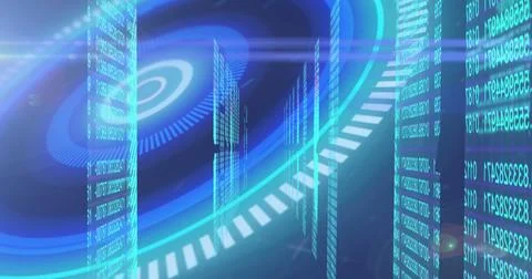 Image of scope scanning over numbers processing on blue background 库存插图