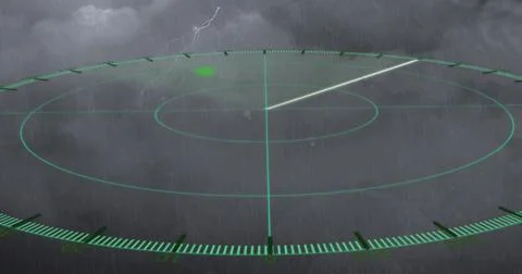 Image of scope scanning over sky with clouds and lightning Stock Photos