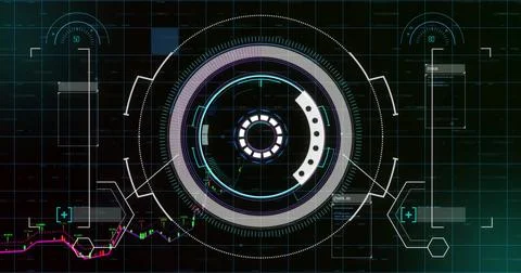 Image of scope scanning over speed meters and data processing 库存照片