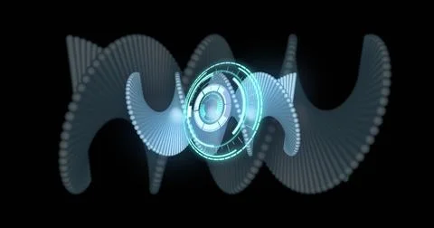 Image of scope scanning over spirals on black background 写真素材