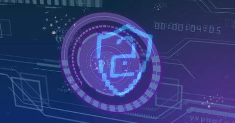 Image of scope scanning with padlock icon over data processing 库存插图