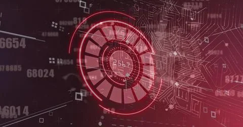 Image of scope scanning with padlock icon over data processing Stockillustratie