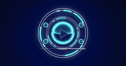 Image of scope scanning with play button and data processing on screen Foto stock