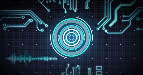 Image of scope scanning, processor elements and data processing over grid Stock Illustration