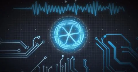 Image of scope scanning, processor elements and data processing over grid Stock Illustration