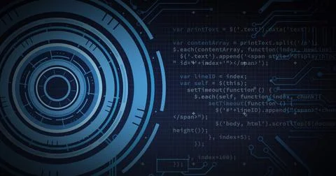 Image of scope scanning, processor elements and data processing over grid Stockillustratie