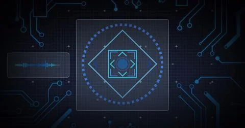 Image of scope scanning, processor elements and data processing on screens over イラスト素材