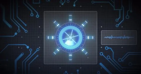 Image of scope scanning, processor elements and data processing on screens over 스톡 일러스트