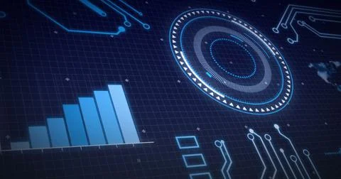 Image of scope scanning, processor elements and data processing on grid Stock Illustration