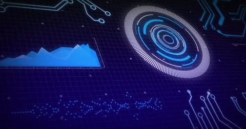 Image of scope scanning, processor elements and data processing over grid Stock Illustration
