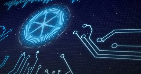 Image of scope scanning, processor elements and data processing over grid Stock Illustration