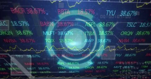 Image of scope scanning with qr code over stock market on black background イラスト素材
