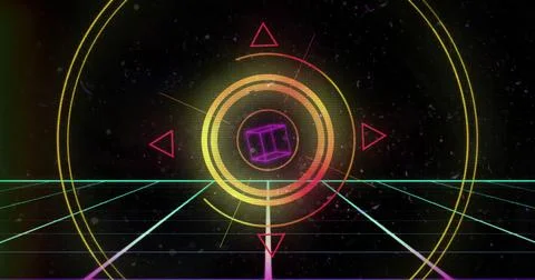 Image of scope scanning with shapes on black background Stock Illustration