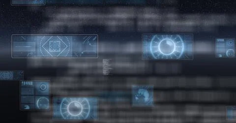 Image of scope scanning, statistics recording, globe spinning and data Stock Illustration