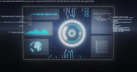 Image of scope scanning, statistics recording and data processing on screen on Stock Illustration