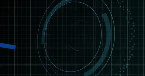 Image of scope scanning with wall icon and graph over data processing on black Stock Illustration