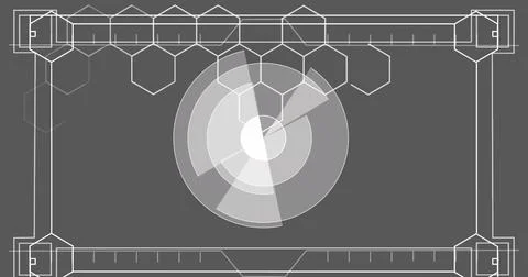 Image of scope scanning with white hexagons and markers on grey background Stock Illustration