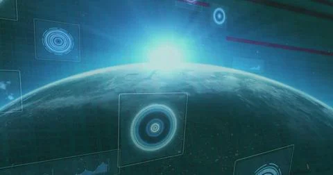 Image of scopes and data processing over globe 스톡 일러스트