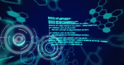 Image of scopes and data processing over dark background 스톡 일러스트