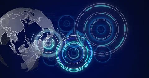 Image of scopes and data processing over globe Illustrazione stock