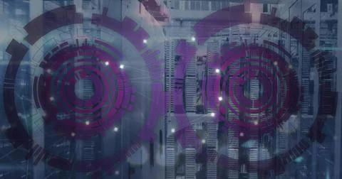 Image of scopes and data processing over dark background Illustrazione stock