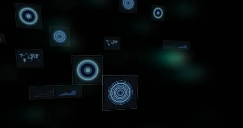 Image of scopes and data processing over globe and dark background Stock Photos