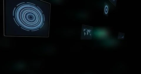 Image of scopes and data processing over globe and dark background 스톡 사진