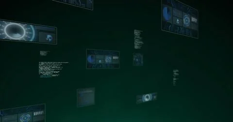 Image of scopes and data processing over dark background 스톡 사진