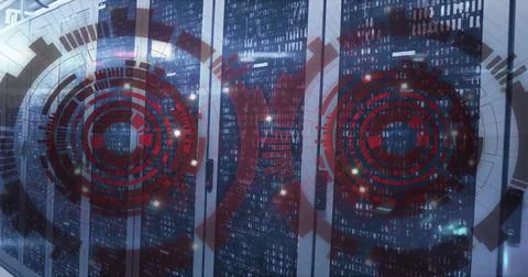 Image of scopes and data processing over computer servers Foto stock