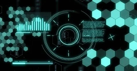 Image of scopes and scientific data processing over black background Stock Illustration