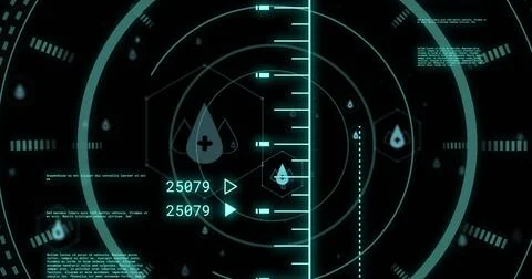 Image of scopes and scientific data processing over black background Stock Illustration