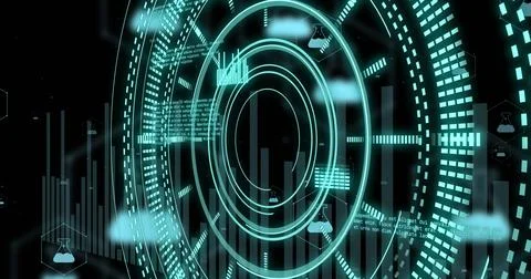 Image of scopes with data processing over black background 스톡 일러스트