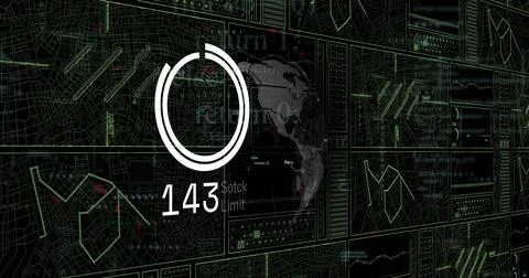 Image of scopes with data processing over black background Stock Illustration