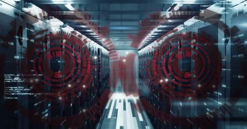 Image of scopes with data processing over computer servers 写真素材