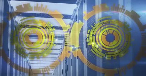 Image of scopes with data processing over computer servers 스톡 사진