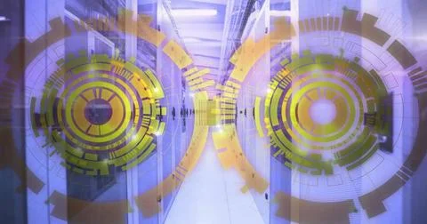 Image of scopes with data processing over computer servers Stock Photos