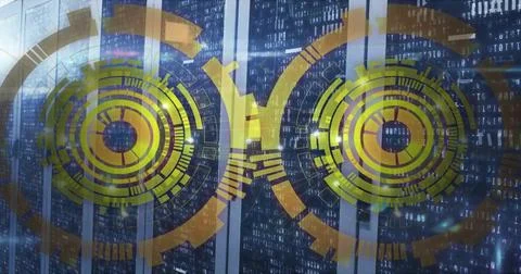 Image of scopes with data processing over computer servers Stock Photos