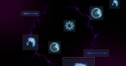 Image of scopes scanning and data processing on dark background イラスト素材
