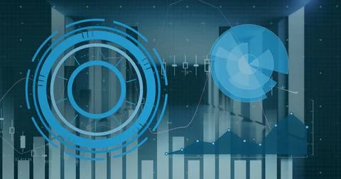 Image of scopes scanning and data processing on blue background イラスト素材
