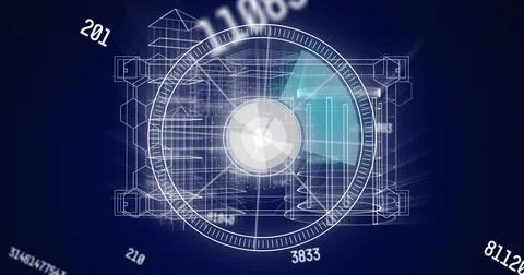 Image of scopes scanning and data processing on digital screen Illustrazione stock