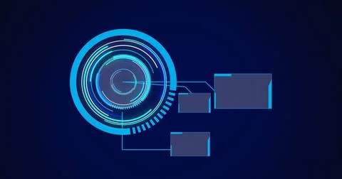 Image of scopes scanning and data processing on digital screen Illustrazione stock