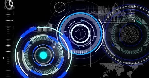 Image of scopes scanning and data processing on digital screen 스톡 일러스트