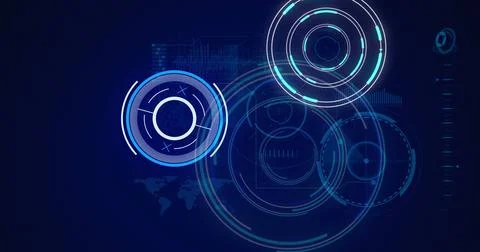 Image of scopes scanning and data processing on digital screen Illustrazione stock