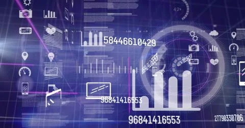 Image of scopes scanning and data processing over digital screen Illustrazione stock