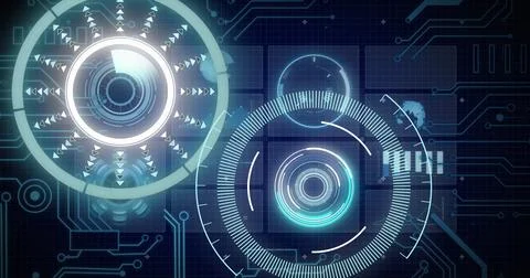 Image of scopes scanning and data processing over digital screen Stock Illustration
