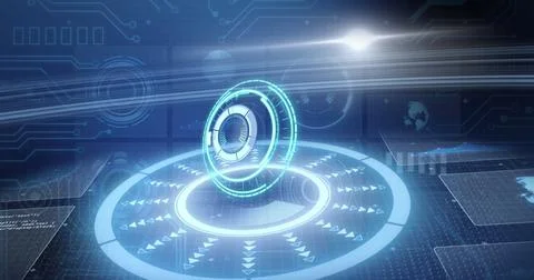 Image of scopes scanning and data processing over digital screens イラスト素材