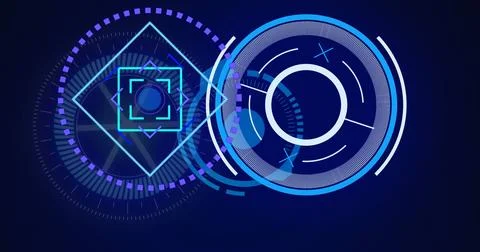 Image of scopes scanning and data processing over digital screen Illustrazione stock