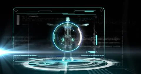 Image of scopes scanning and data processing over digital screen Illustrazione stock